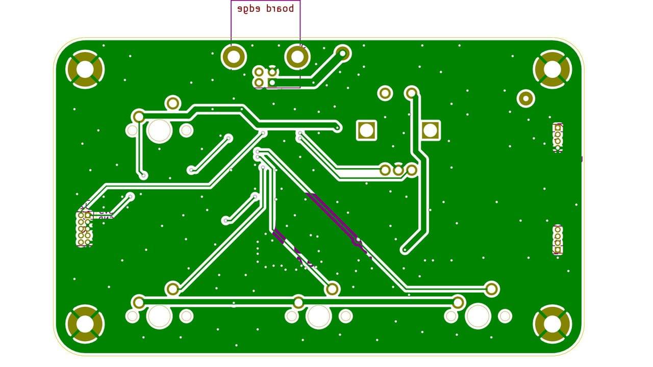 A PCB layout, 2D with only bottom layer visible