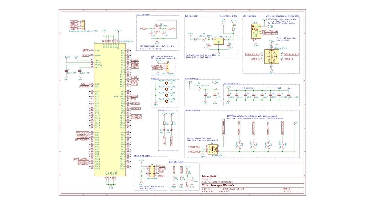 A schematic featuring STM32F429VITx and support circuitry